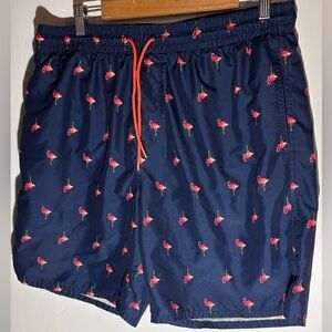 Navy Flamingo Print Swim Shorts Mens size large